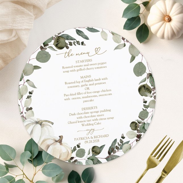 Cartão de Menu de Casamento Círculo de Abóbora Ver (Criador carregado)
