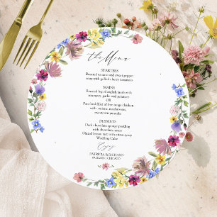 Cartão de Menu de Casamento Círculo de Flores Silv
