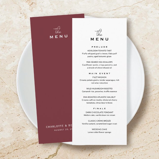 Cartão de Menu de Casamento Clássico Chic Minimali (Criador carregado)