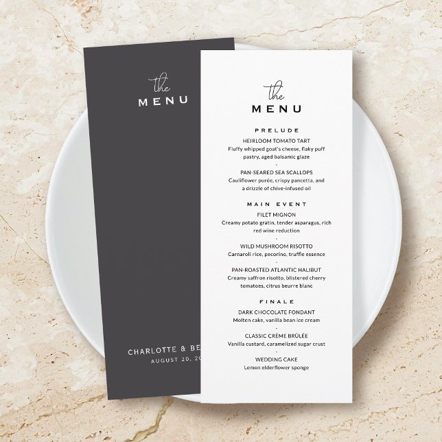 Cartão de Menu de Casamento Clássico Chic Minimali (Criador carregado)