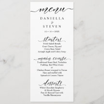 Cartão de Menu de Casamento Clássico de Caligrafia