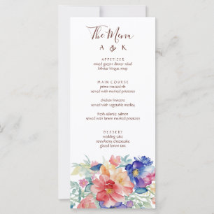 Cartão de Menu de Casamento com Aquarela Floral em