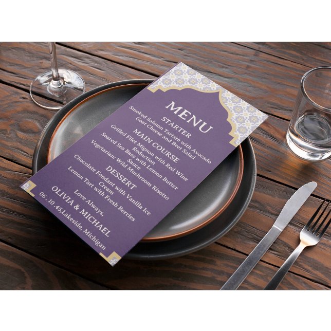 Cartão de Menu de Casamento com Azulejos Marroquin (Criador carregado)