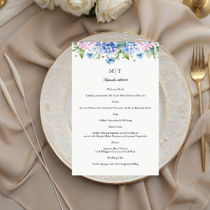Cartão de Menu de Casamento com Borda de Hortênsia