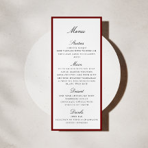 Cartão de Menu de Casamento com Borda Vermelho Int