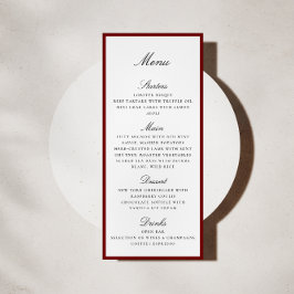 Cartão de Menu de Casamento com Borda Vermelho Int