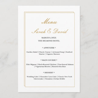 Cartão de Menu de Casamento com Bordas de Ouro Min