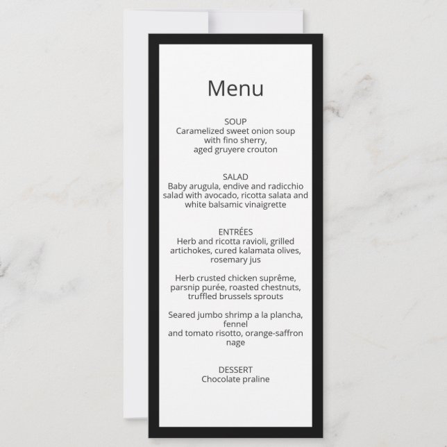 Cartão de Menu de Casamento com Caligrafia Chic Mi (Frente)