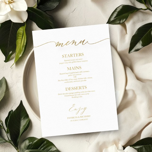 Cartão de Menu de Casamento com Caligrafia Chic pa (Criador carregado)