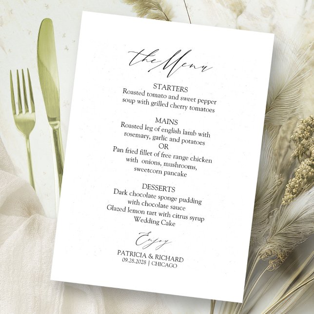 Cartão de Menu de Casamento com Caligrafia Elegant (Criador carregado)
