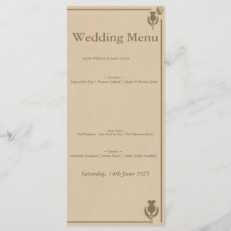 Cartão de Menu de Casamento com Cardo Escocês | El