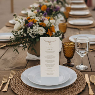 Cartão de Menu de Casamento com Caveira de Vaca Bo