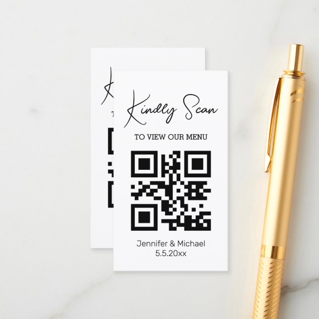 cartão de menu de casamento com código qr simples  (Frente/Verso In Situ)