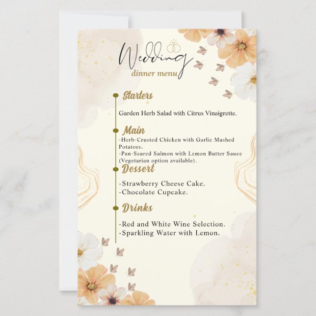 Cartão de Menu de Casamento com Creme Floral Desig (Frente)