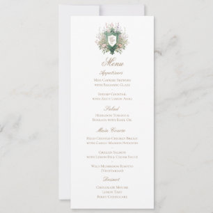 Cartão de Menu de Casamento com Crista de Monogram