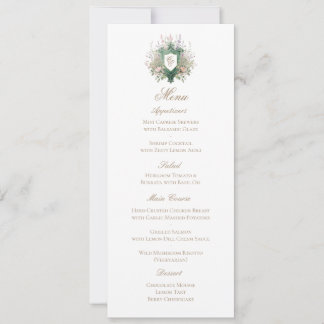 Cartão de Menu de Casamento com Crista de Monogram