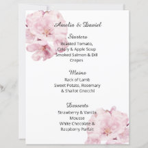 Cartão de Menu de Casamento com Flor de Rosa Delic