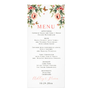 Cartão de menu de casamento com flores cor-de-rosa