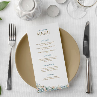 Cartão de menu de casamento com flores silvestres 