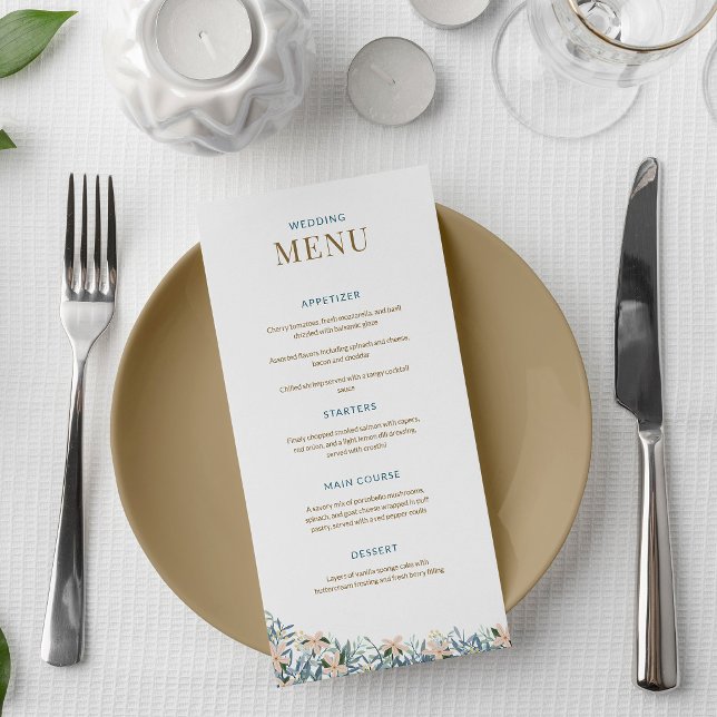 Cartão de menu de casamento com flores silvestres  (Criador carregado)