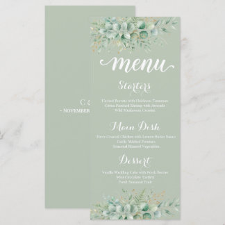 Cartão de Menu de Casamento com Folhagem de Eucali