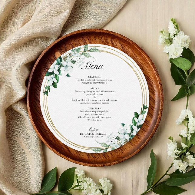 Cartão de Menu de Casamento com Folhagem Geométric (Criador carregado)