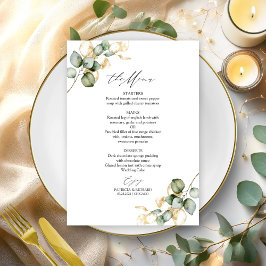 Cartão de Menu de Casamento com Folhagens em Doura