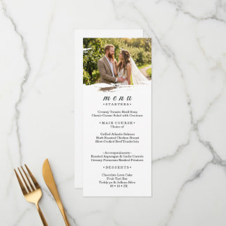 Cartão de menu de casamento com foto em papel