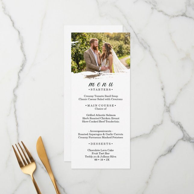 Cartão de menu de casamento com foto em papel (Frente/Verso In Situ)
