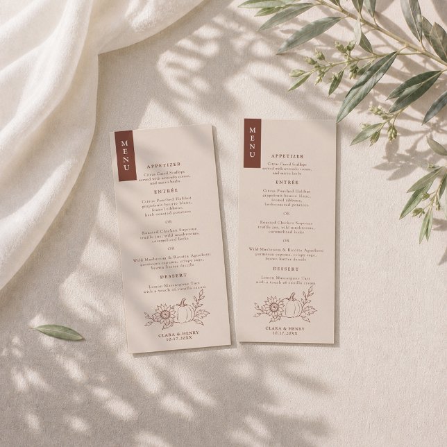 Cartão de Menu de Casamento com Girassóis e Abóbor (Criador carregado)