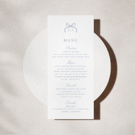 Cartão de Menu de Casamento com Laço Azul Monogram