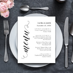 Cartão de Menu de Casamento com Letra Chique e Ele