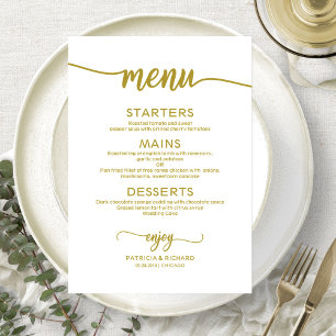 Cartão de Menu de Casamento com Letra Dourada Eleg