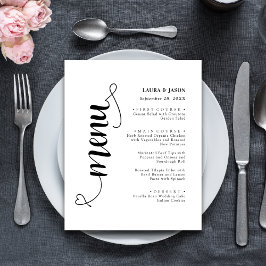 Cartão de Menu de Casamento com Letra Elegante e C