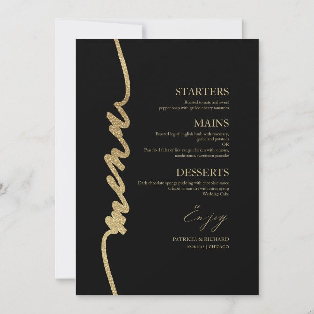 Cartão de Menu de Casamento com Letra Elegante par (Frente)