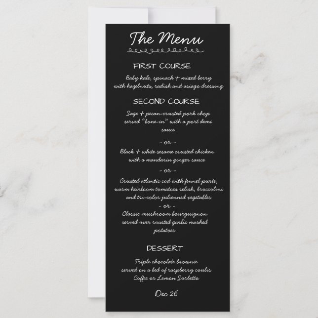 Cartão de Menu de Casamento com Letra Manuscrita E (Frente)