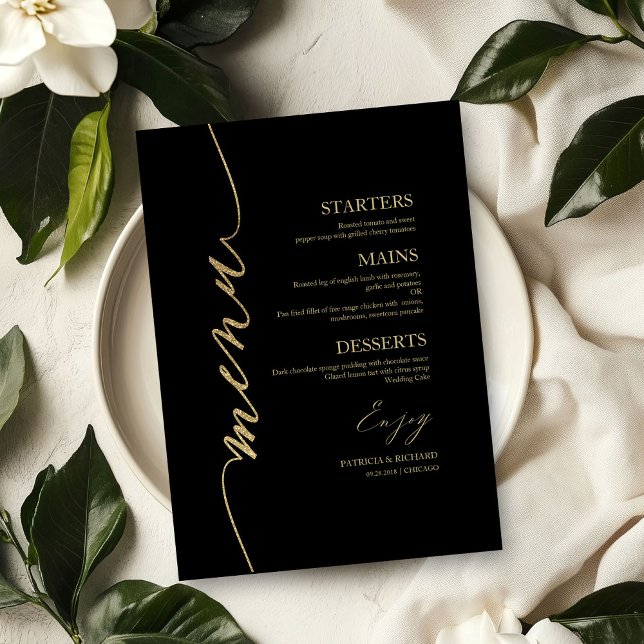 Cartão de Menu de Casamento com Letra Rebuscada pa (Criador carregado)