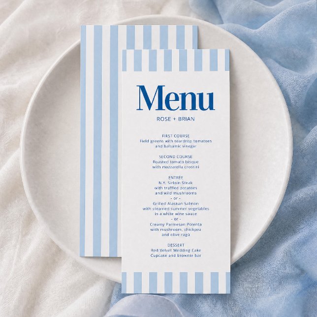Cartão de menu de casamento com listras onduladas  (Criador carregado)