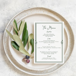 Cartão de Menu de Casamento com Listras Verde Oliv