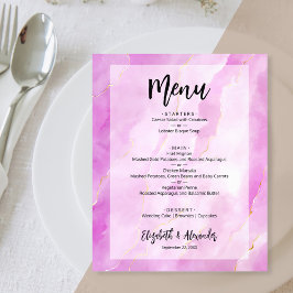 Cartão de Menu de Casamento com Mármore Roxo Doura