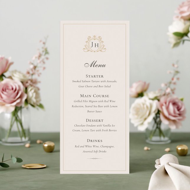 Cartão de Menu de Casamento com Monograma de Châte (Criador carregado)