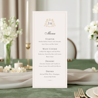 Cartão de Menu de Casamento com Monograma de Châte