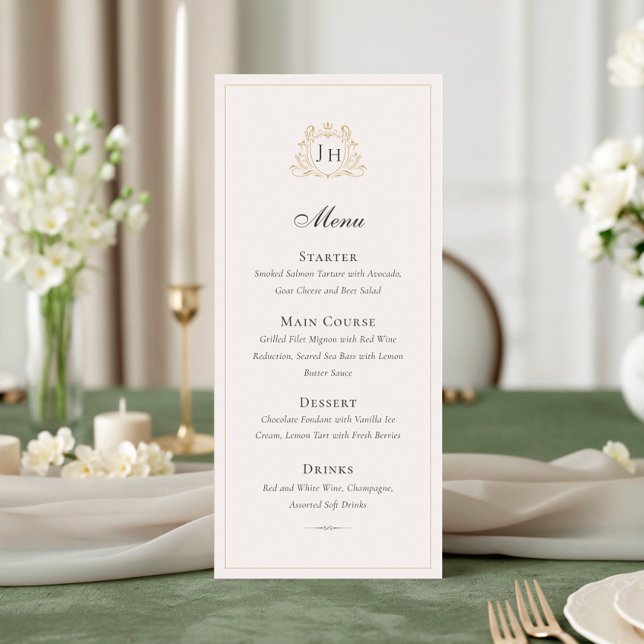 Cartão de Menu de Casamento com Monograma de Châte (Criador carregado)