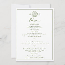 Cartão de Menu de Casamento com Monograma de Conch