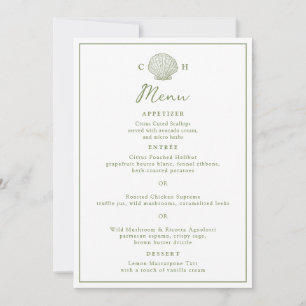 Cartão de Menu de Casamento com Monograma de Conch