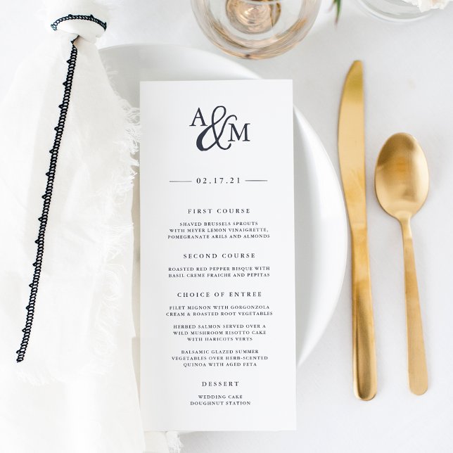 Cartão de Menu de Casamento com Monograma e E Come (Criador carregado)