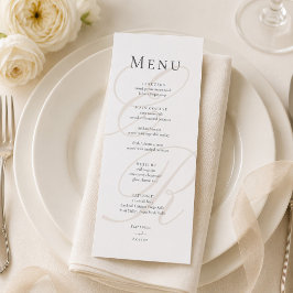 Cartão de Menu de Casamento com Monograma Minimali