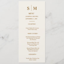 Cartão de Menu de Casamento com Monograma Minimali