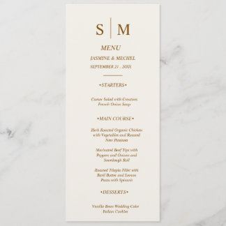 Cartão de Menu de Casamento com Monograma Minimali