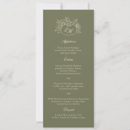 Cartão de Menu de Casamento com Monograma Olive Sa